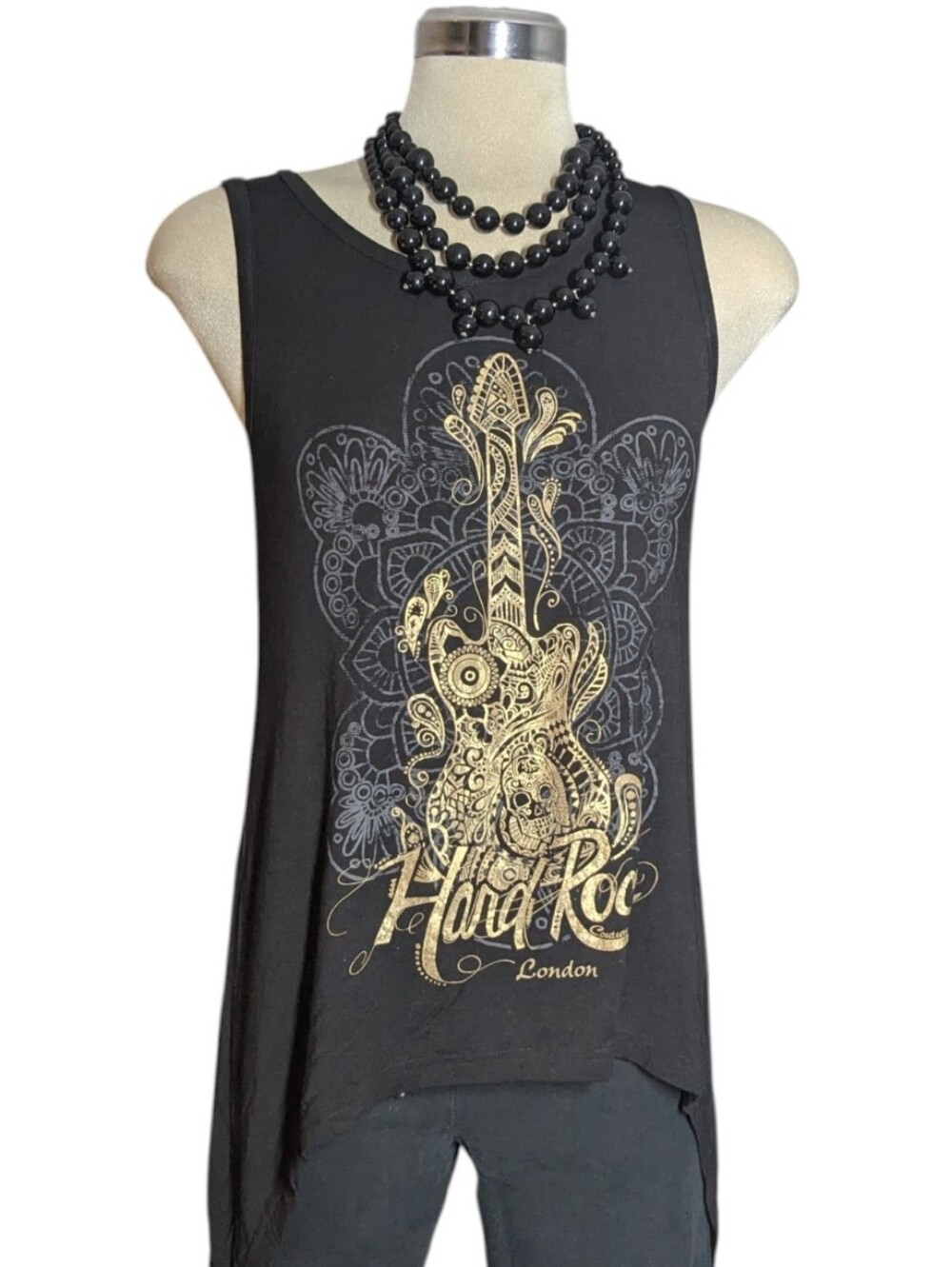 New Hard Rock London Cafe Black Graphic Sleeveless Tunic Size XS Grande